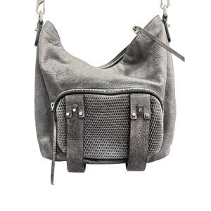 She+Lo Gray Leather Hobo Crossbody Bag Slouchy Large Utility
